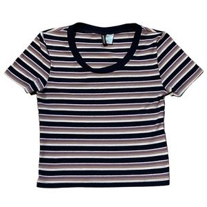 Divided Striped Cropped Tee Shirt